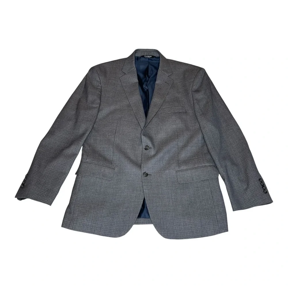 Jos A Bank Executive Blazer Mens 42R Grey‎ 100% Wool Houndstooth Sport Coat 42R